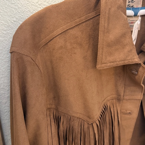 We The Free by free people Fringe Out Vegan Suede Jacket Sz XS Brown Tan - Picture 7 of 16